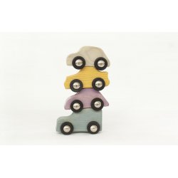 4 coches madera color pastel