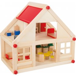 Casa de muñecas de madera con muebles