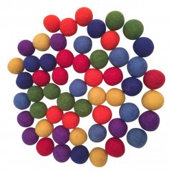 49 pequeñas bolas de fieltro de colores arco iris