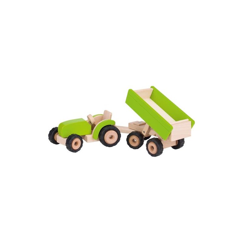 Tractor de madera verde con remolque