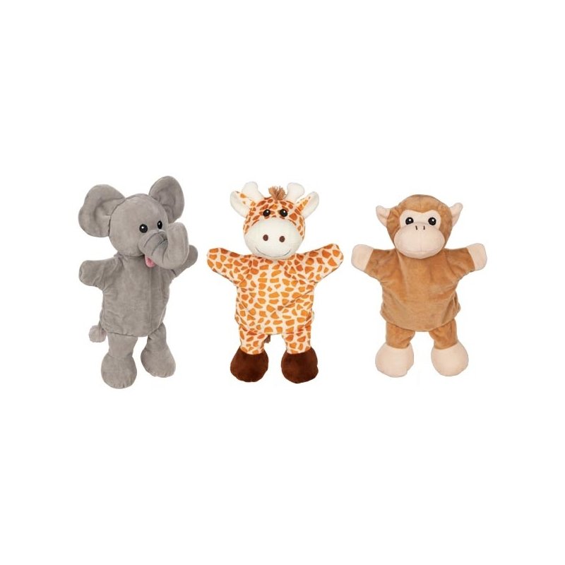 Marionetas peluche mono, jirafa y elefante J4803 Goki
