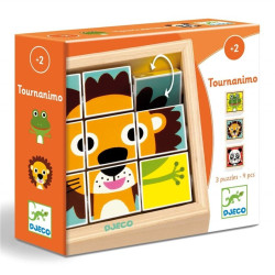 Trencaclosques Tournanimo Djeco – puzzle de fusta giratori amb 9 peces per crear 3 animals a partir de 2 anys