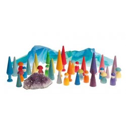 Pequeños conos de madera de colores del Arco Iris. Marca Grimms J2227 Juguetes Grimm's 3