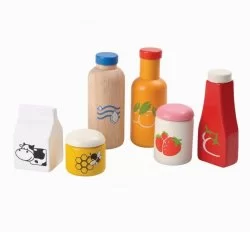 Conjunto de comida y bebida de madera