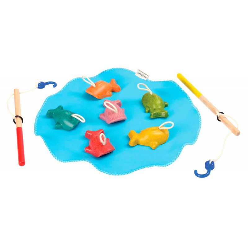 Juego para pescar con peces de madera y cañas ajustables. Plan Toys