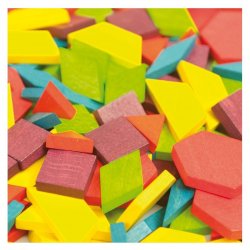 Piezas geométricas de colores para hacer tangrams. Mideer